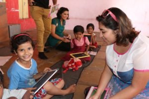 Students interacting with